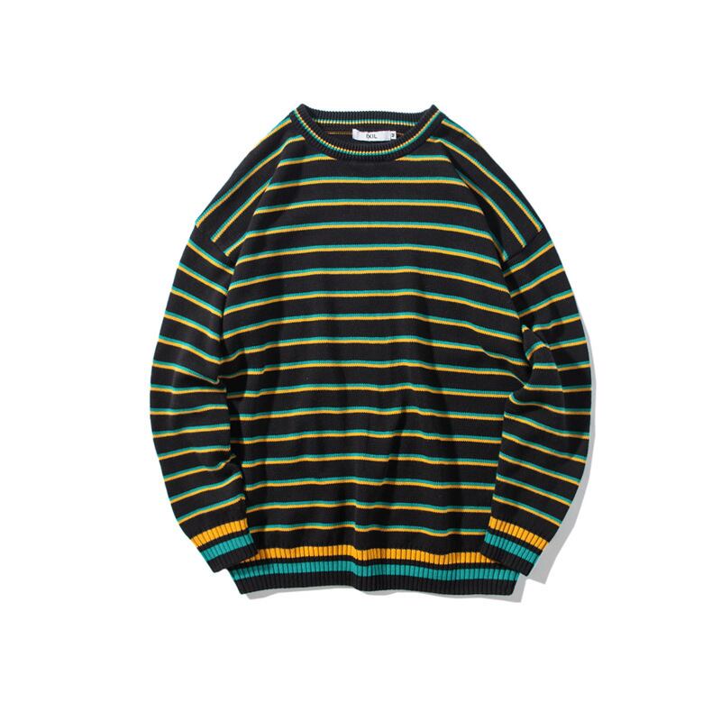 Road Vintage Men's Striped Sweater Student Loose Round Neck Pullover Sweater Fall / Winter Youth Sweater Trend-Alibaba ウィンター 冬物 Oネック ストライプ ビンテージ hip6-161148390289373