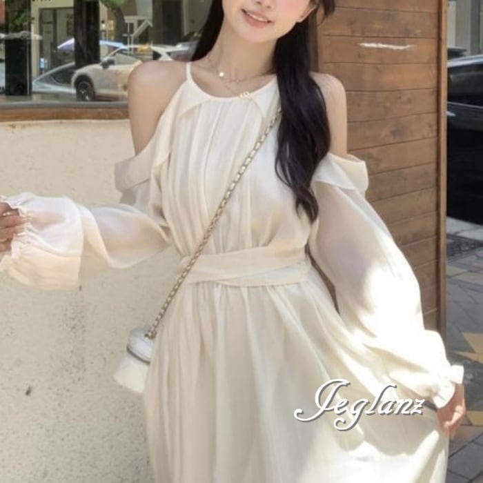 ワンピース ドレス オープンショルダー シアー感 肌見せ(M7777)α