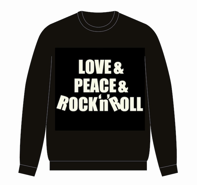 【LOVE&PEACE&ROCK'N'ROLL 発泡プリント】トレーナー BLK / IVORY
