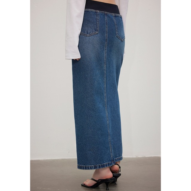 【スリット入りデニムタイトスカート 】P00839