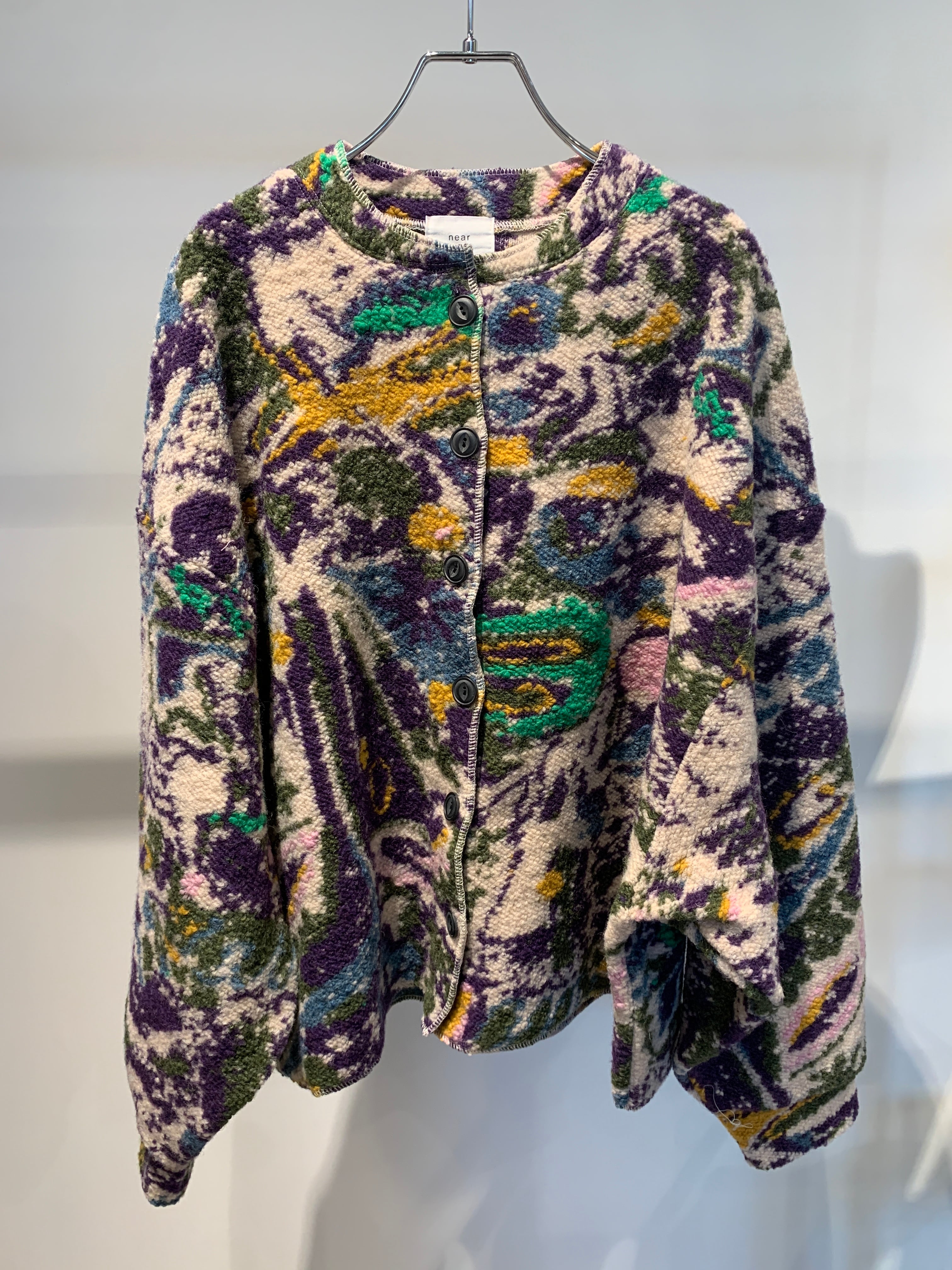 mulch pattern compression knit cardigan