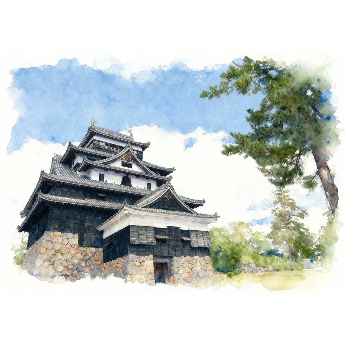 絵画(風景画) 日本の城 島根県 松江城 インテリアアート額付き 水彩画