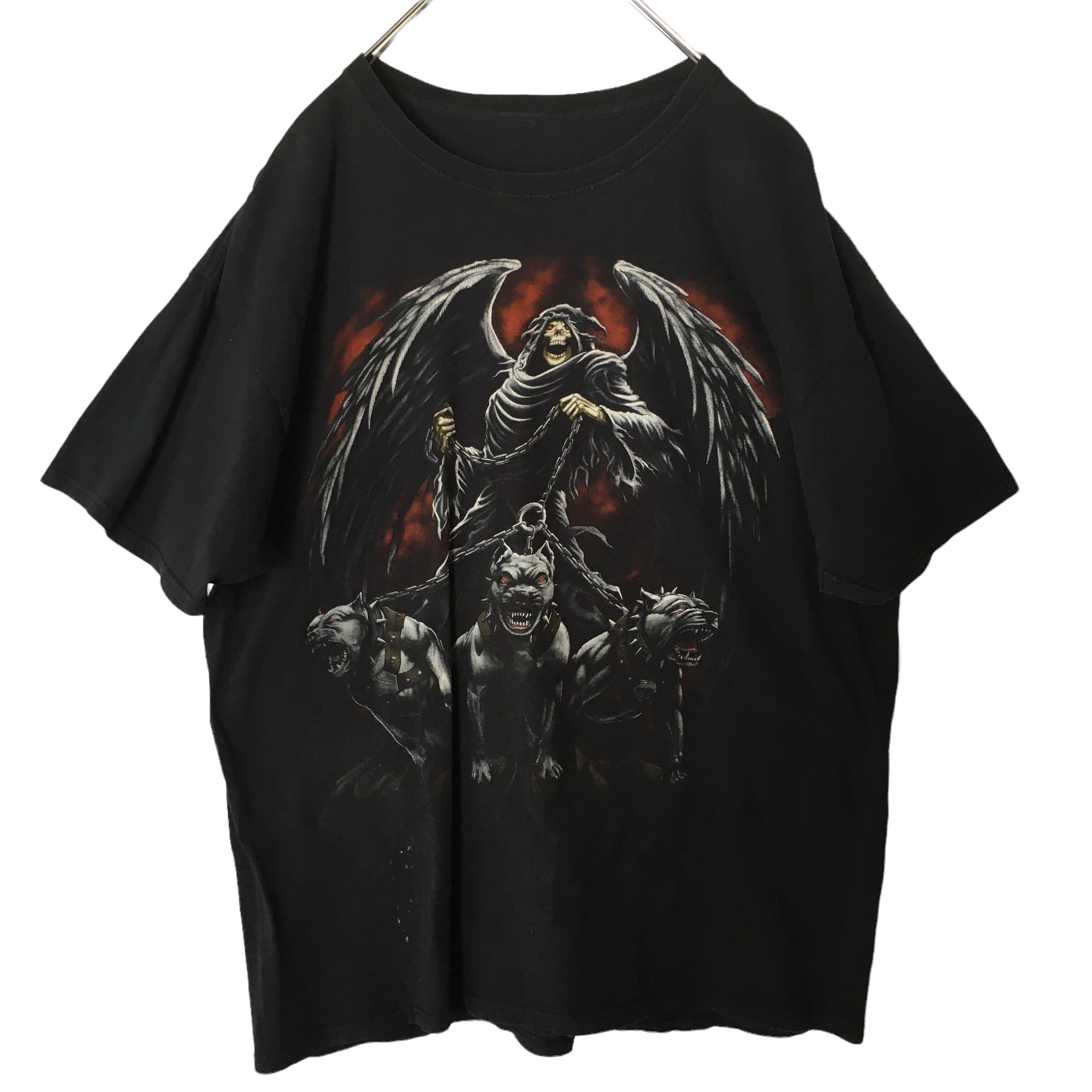 US輸入】死神プリントスカル Tシャツ 半袖 ブラック ビッグシルエット 