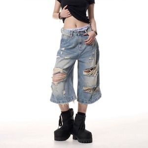 【送料無料】 デニムパンツ ダメージ加工 レディース デニム ワイド ジーンズ 韓国 ストリート アメカジ ヴィンテージ 柔らかい レトロ ウォッシュ加工 春夏 Aライン ゆったり 大人可愛い 大人女子