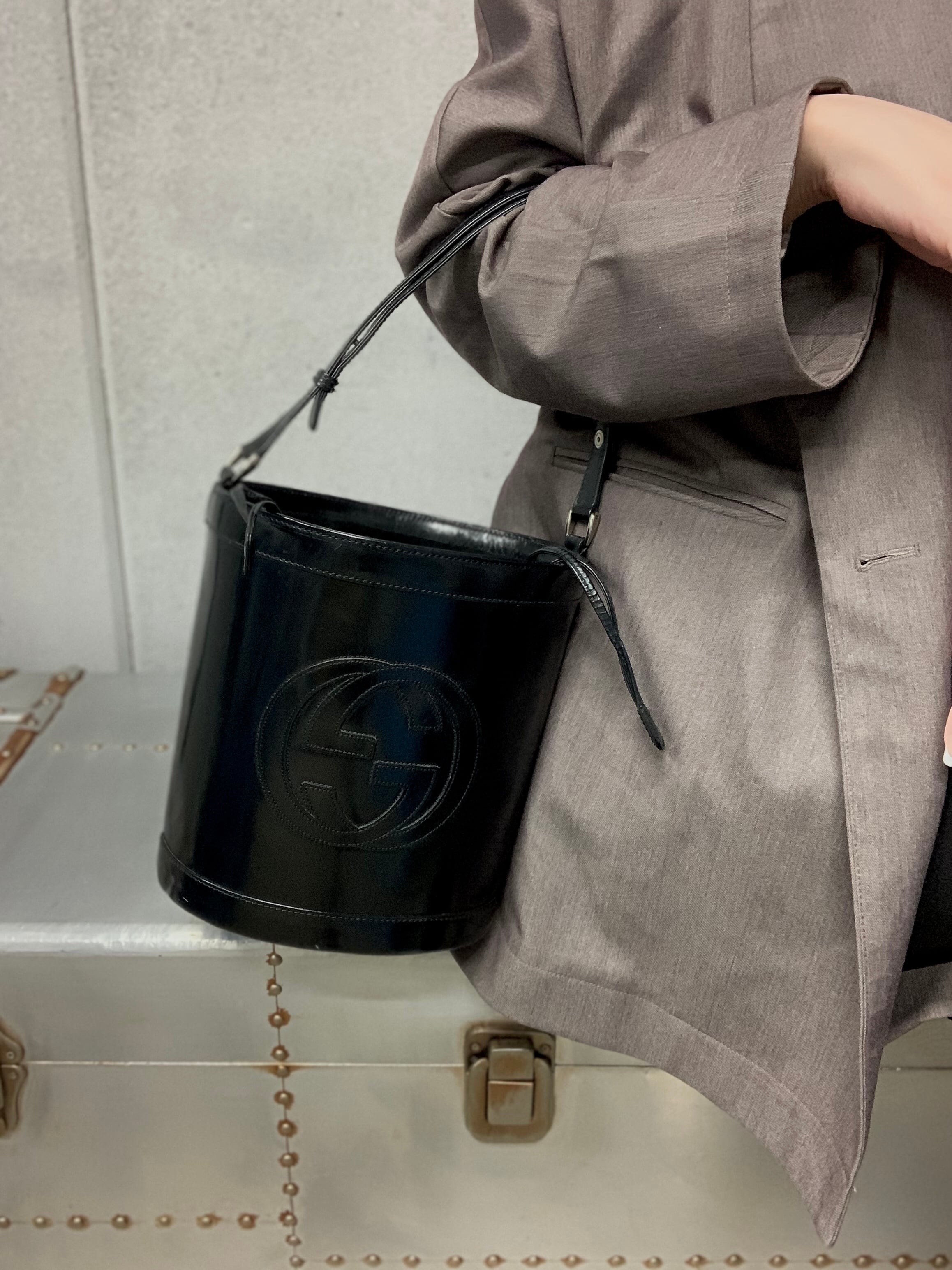 日本直送 名牌中古包 】GUCCI グッチ インターロッキング型押し バケツ