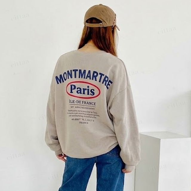 【即納】Y-5124　2026秋新作♡MONTMARTREバックプリントスウェット　ベージュ　1016