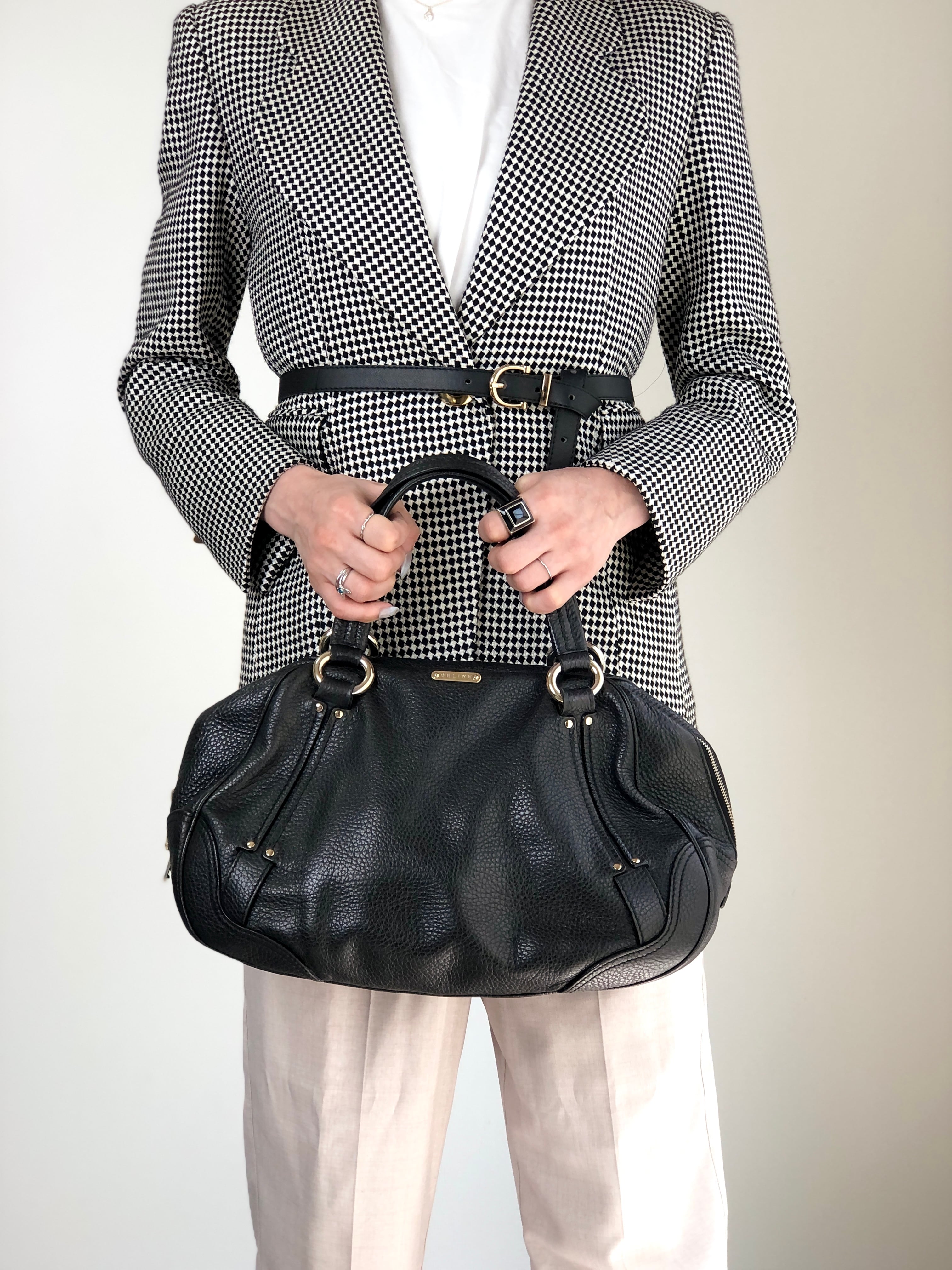 CELINE セリーヌ ハンドバッグ ブラック ロゴ レザー ボストン vintage CELINE セリーヌ ハンドバッグ ブラック ロゴ レザー ボストン vintage
