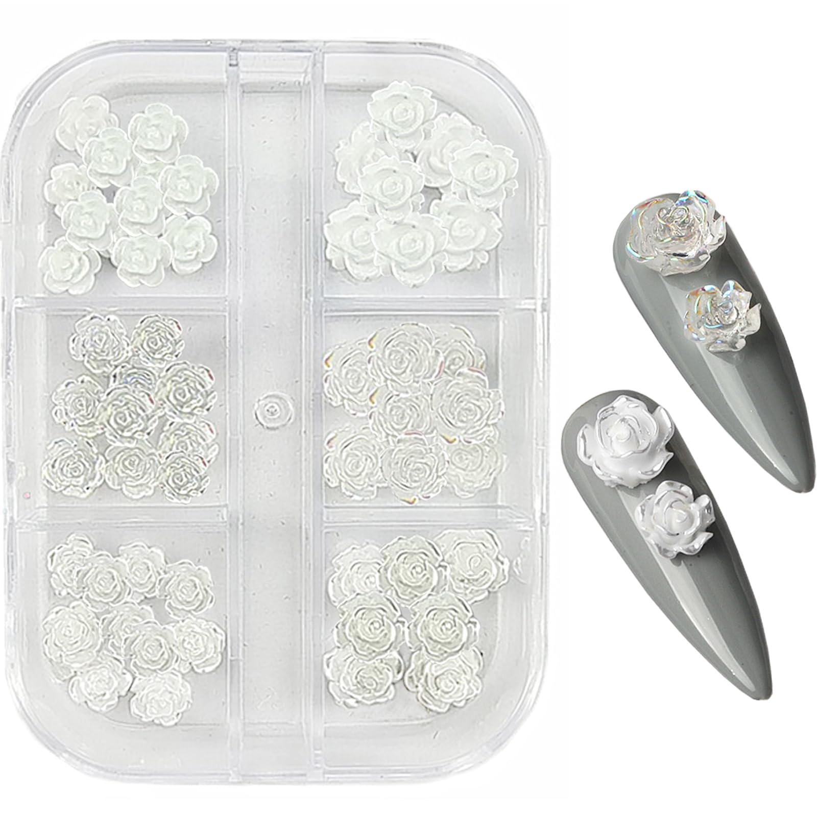 【努力特価】花 ネイルパーツ 薔薇 約90個セット 6mm 8mm ローズ カメリア 椿 バラ 3D 立体 大きい お花パーツ ネイルアート ジュエリー デコパーツ 手芸 ハンドメイド 収納ボックス付き