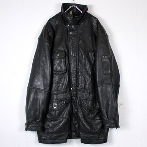 【Caka act2】Multi Pocket Gimmick Vintage Loose Middle Length Leather Jacket