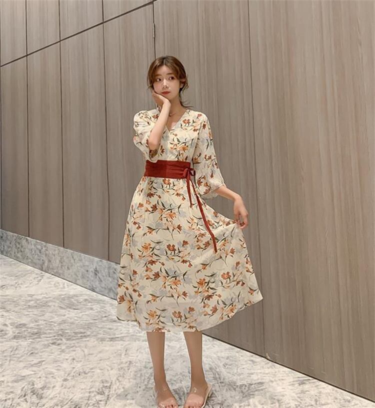 優しい着心地 改良された漢服 ワンピース デイリー フローラル 和風 ロングスカート