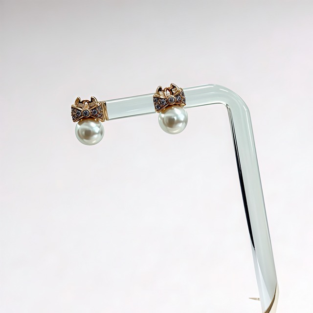PEARL BOW 18K コーティングキャッチピアス
