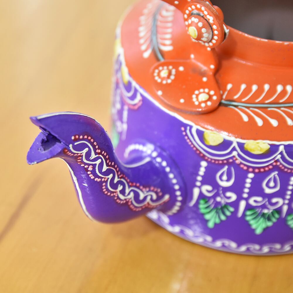 インド ハンドペイント アートな やかん B パープル（雑貨扱い