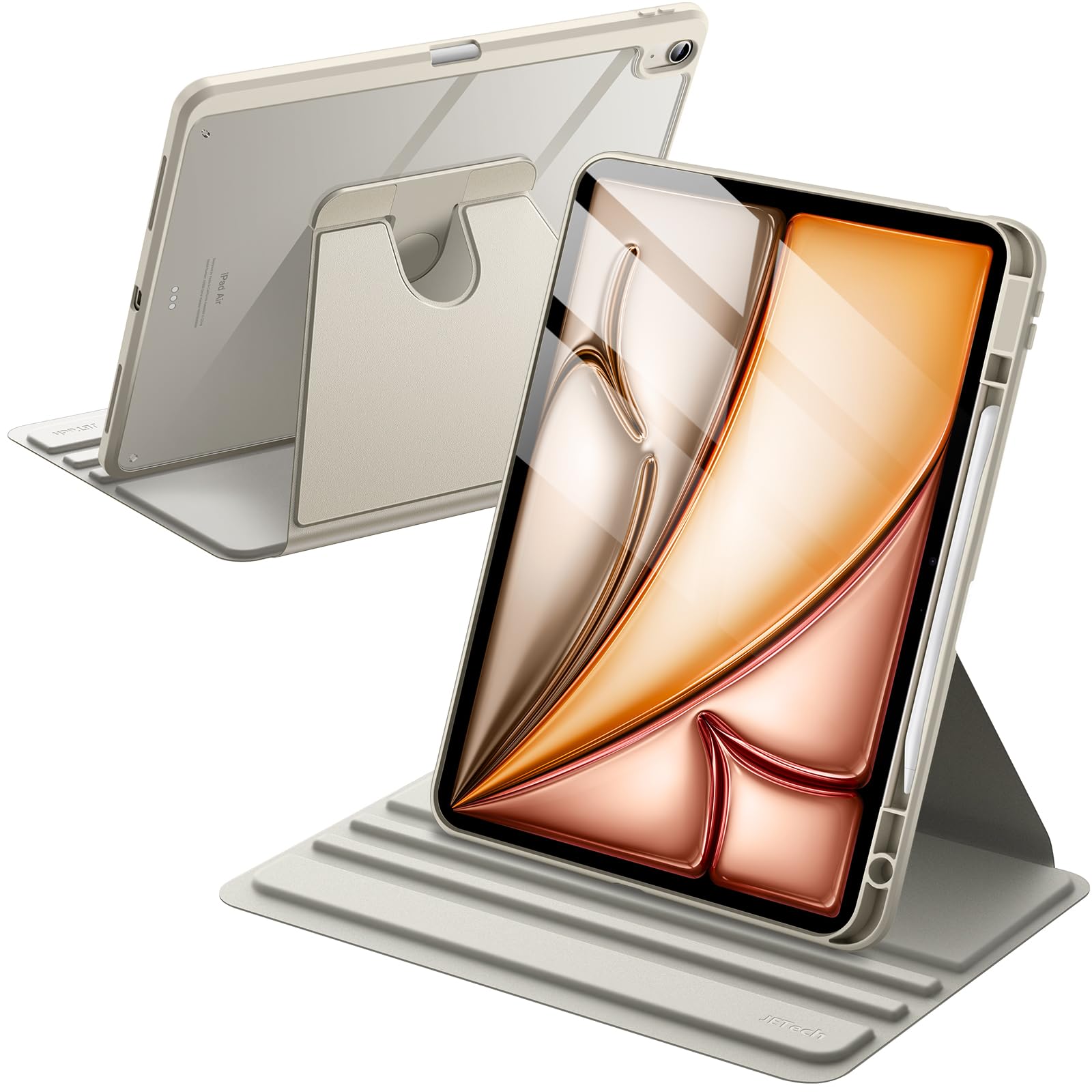 JETech iPad Air 13インチ M4/M3/M2 (2026/2025/2024)用 360°回転ケースカバー (スターライト)