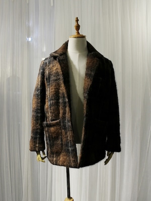 Garage.U.W MOHAIR SHAGGY CHECK CVA JACKET BROWN