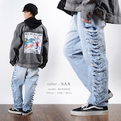 \SALE/◆サイドダメージ ワイドテーパードパンツ◆ ng-10121