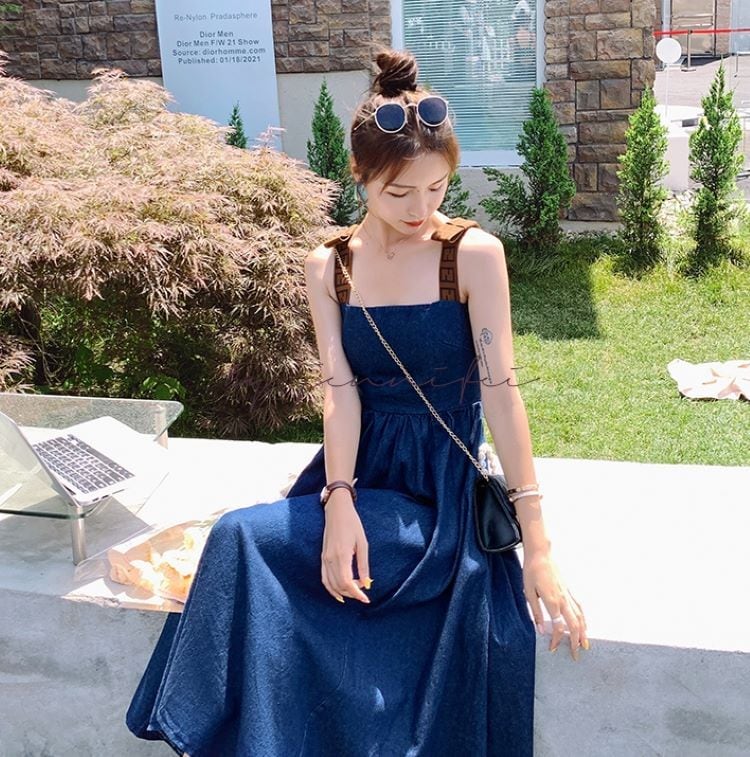 送料無料】 ワンピース ノースリーブ レディース 無地 シンプル デニム