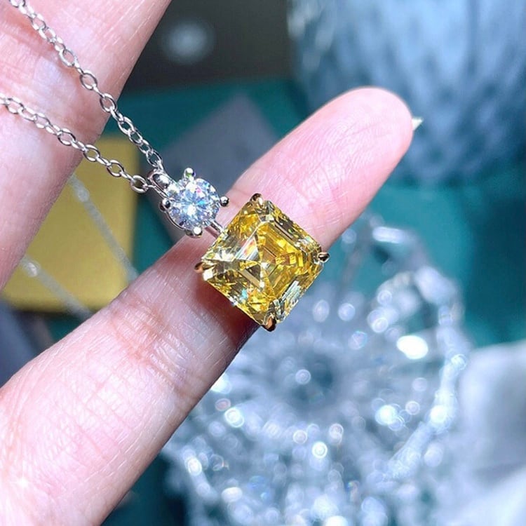 21ct 人工ルビー カラフル 高炭素ダイヤモンド ゴージャス ネックレス 黄色 香水ボトル 5カラット アッシャーカット イエロー スクエア 高炭素