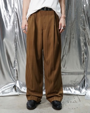 1980's striped wide straight 2 tuck gang slacks "BROWN"