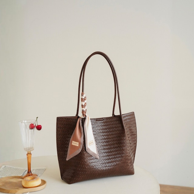 スカーフ付き編み込みデザイントートバッグ Me1609