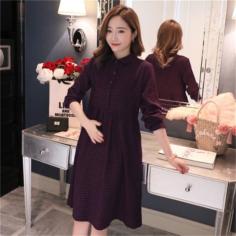 【新作】【送料無料】 8829＃マタニティ服春秋コットン長袖ルーズスタイリッシュストライプドレス妊婦ママドレス ロング スプリング 春物 オータム 秋物 AL expec372344326686