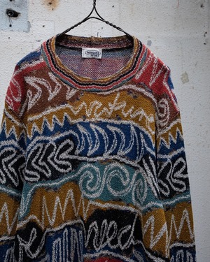 1980-90s vintage "MISSONI SPORT" all over pattern rayon×cotton jacquard knitted sweater / Made In ITALY