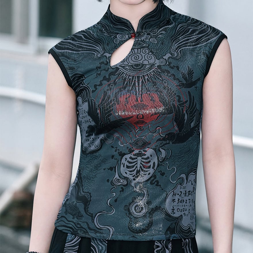 中華ゴシック ノースリーブトップス チャイナ襟サブカル参戦服