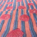 ブロックプリント生地【50cm単位】インド綿 花・ストライプ柄 ピンク×くすみブルー #27110-PK1