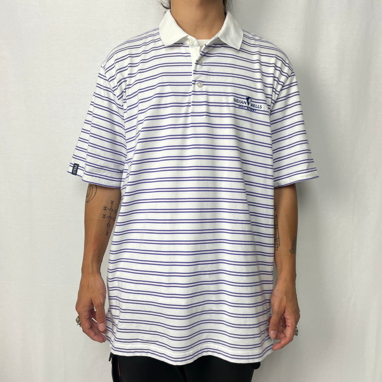 POLO GOLF Ralph Lauren 企業ロゴ刺繍 ボーダー ポロシャツ メンズL 