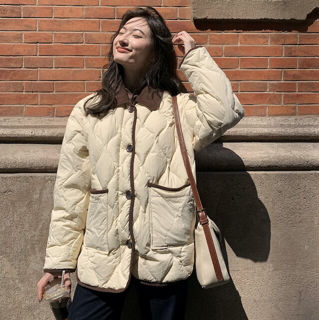 予約商品】ラペル ダウンジャケット キルティングジャケット ブルゾン