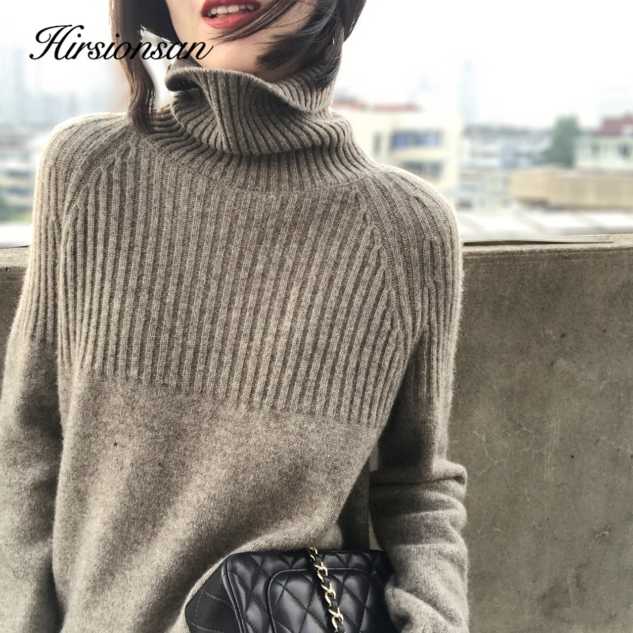 送料無料 Hirsionsanタートルネックニットセーター女性ソリッド 