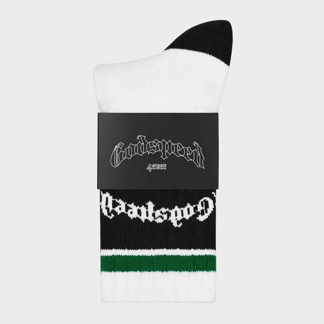 GOD SPEED / og logo striped sock white green