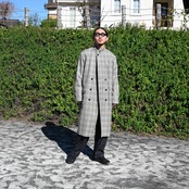 山内(ヤマウチ) ネップシルクウール・ダブルロングコート コーディネート