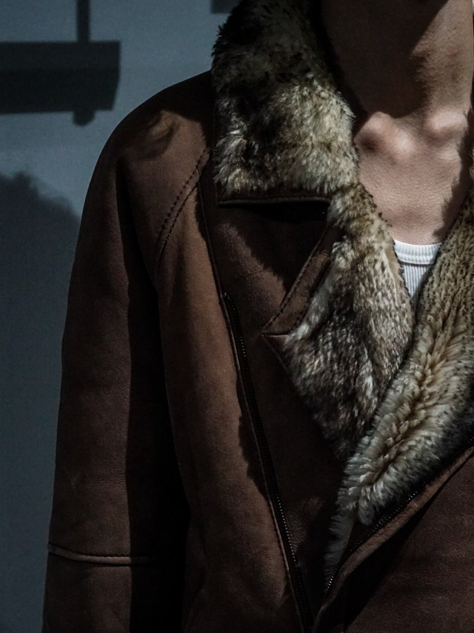 add (C) vintage】Double Breasted Vintage Loose Mouton Jacket 