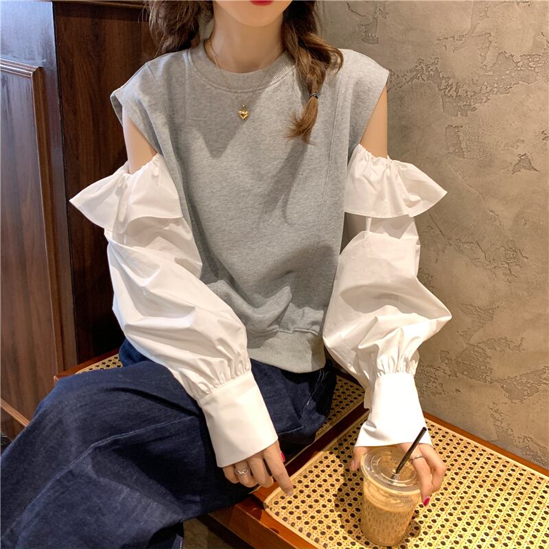 送料無料 女っぽ ドッキングトップス トップス オフショルダー フリル 着回し オシャレ カジュアル Lamitte Deco トレンド 韓国ファッション ショップ Base店