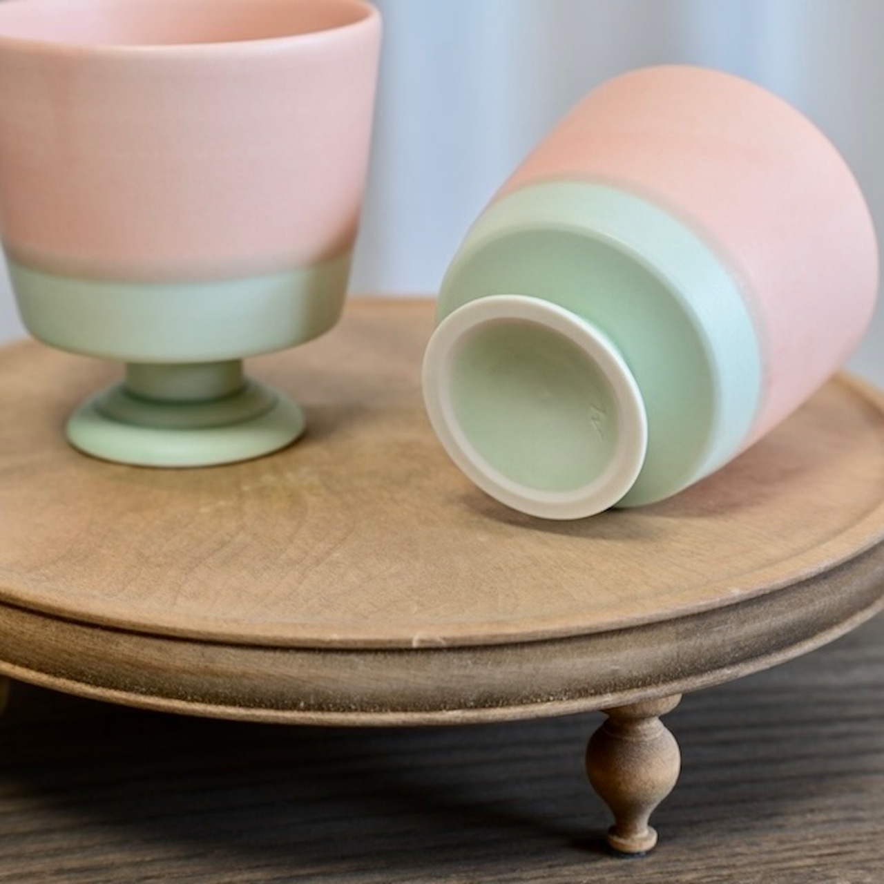 MUMCA 丸谷牧子 作 脚付ゴブレット ピンクxグリーン 小 Goblet Pink x Green S (1 個)/ 2104400000573