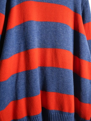 "LAND'S END" blue ×orange good coloring border cotton knit