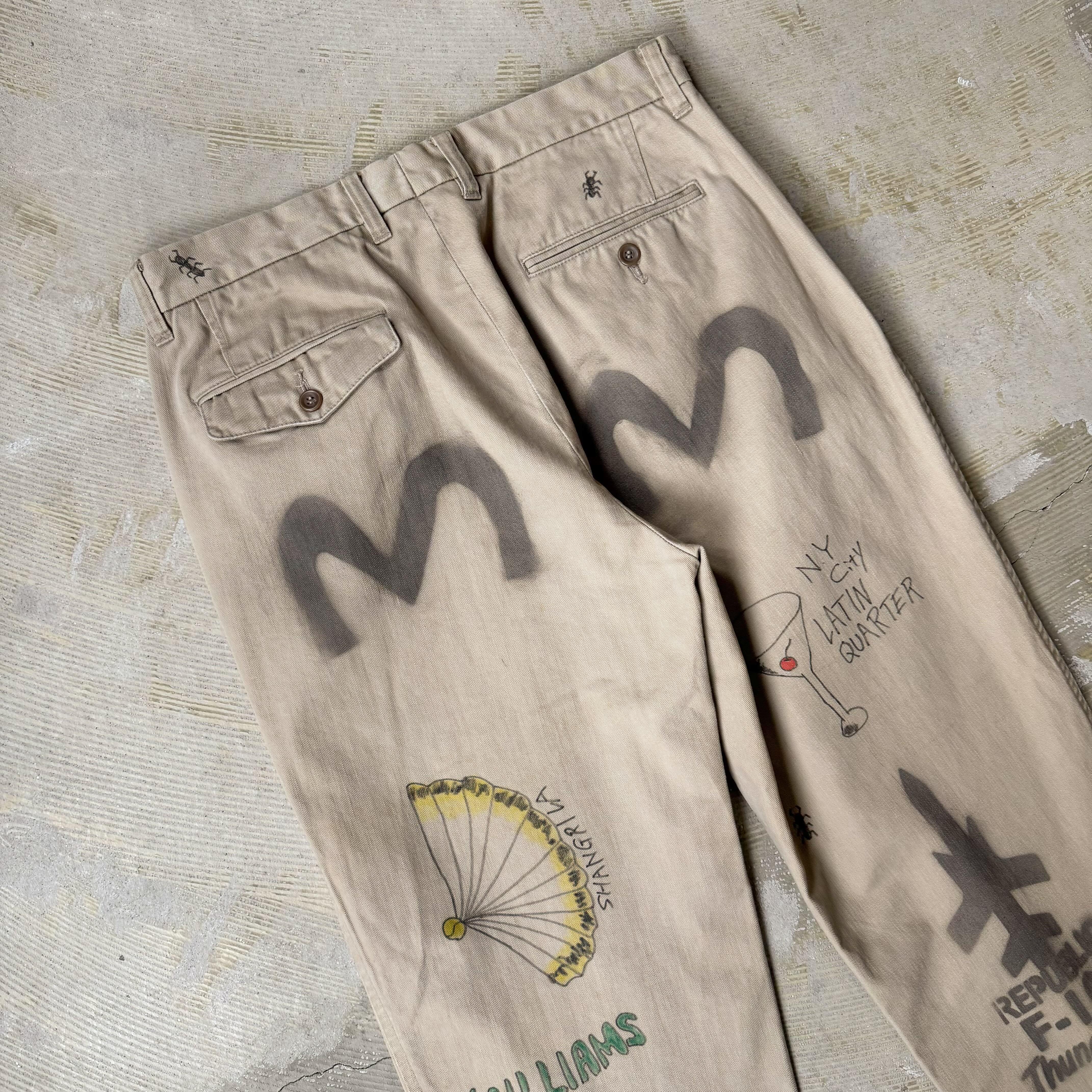 HAND PAINTED ART STENCIL MEMORIAL PANTS / ハンド ペイント アート