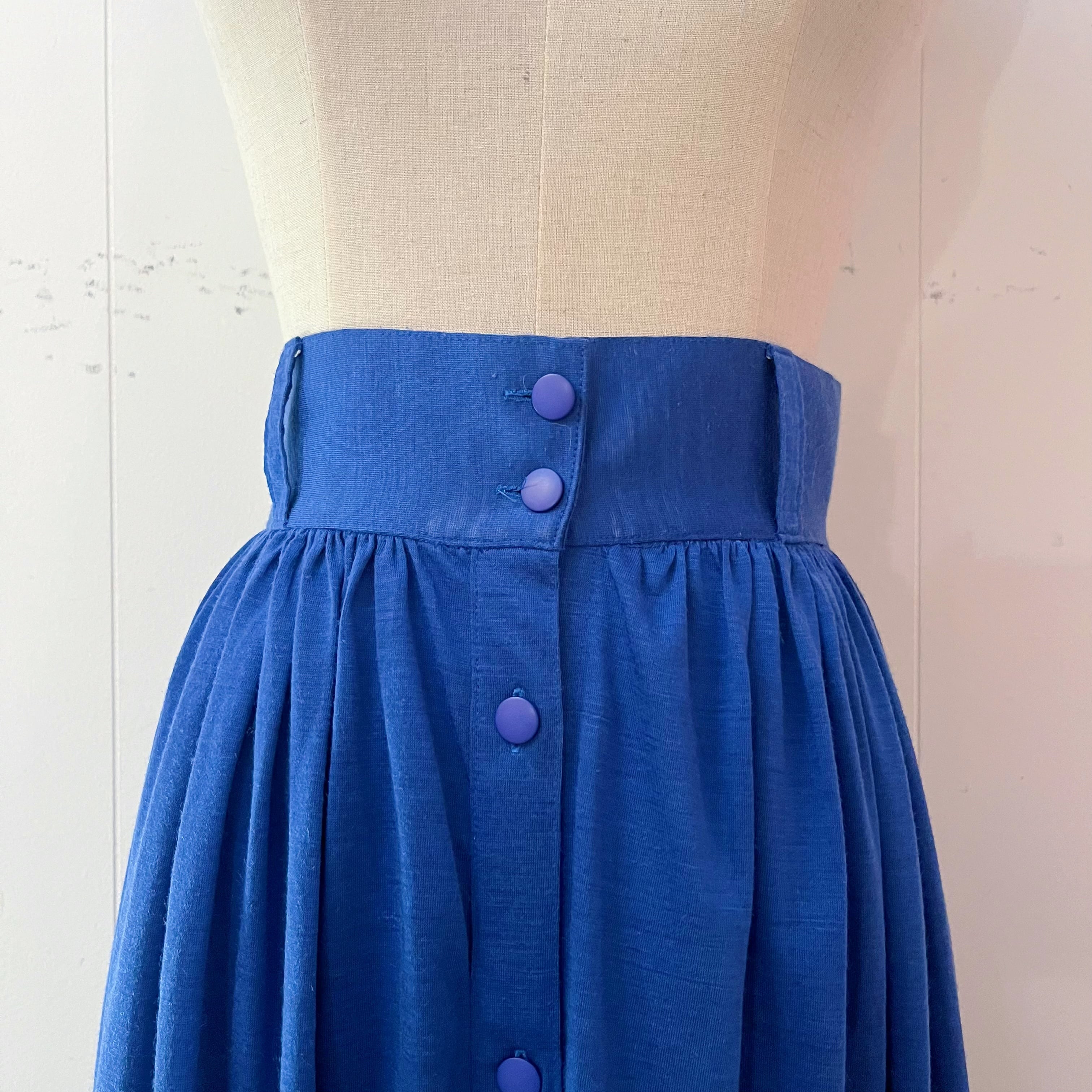 renoma / blue front button gather skirt