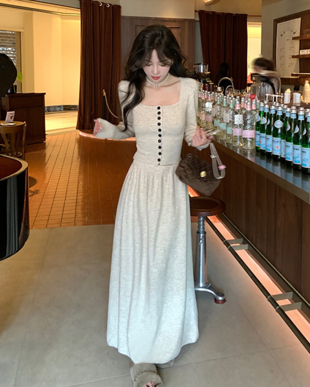 スクエアネックニット+ロングスカートセット A24297