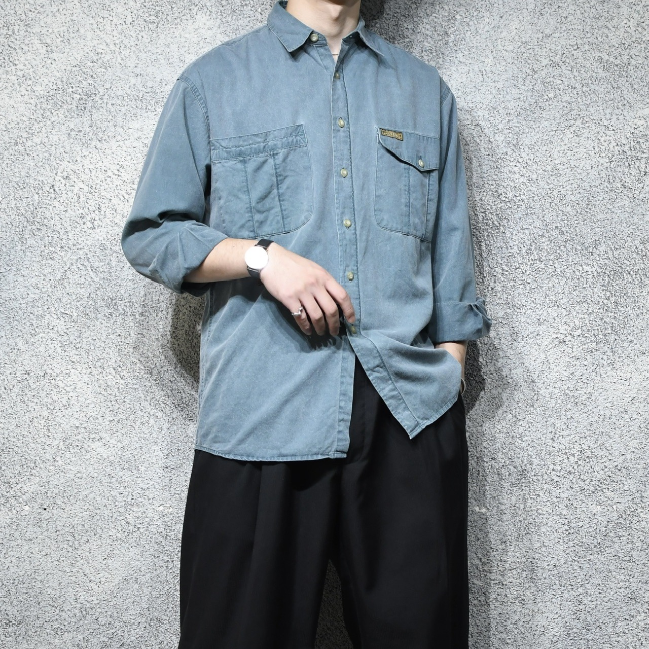 fade green cotton twill shirt