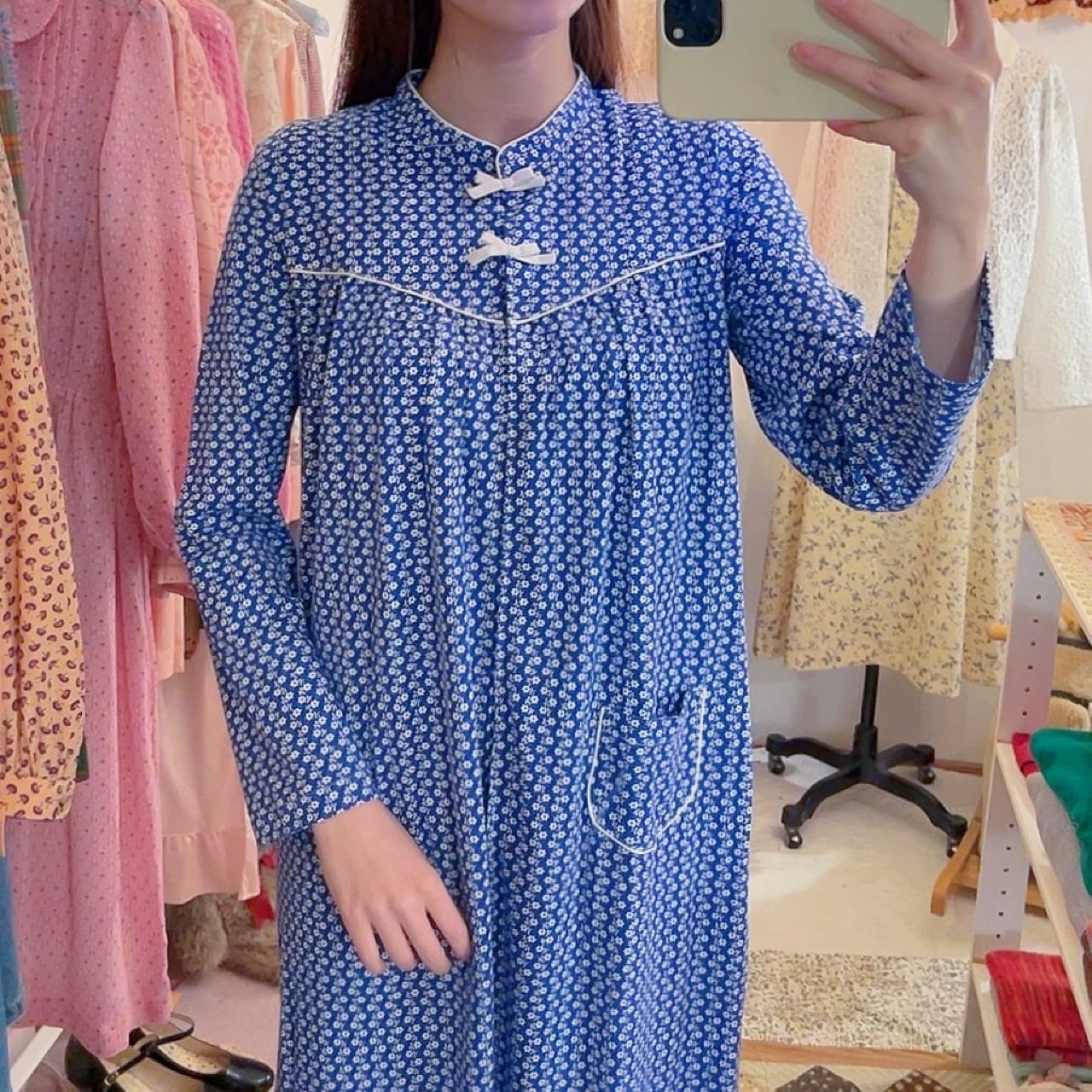 blue white flower neglige one-piece