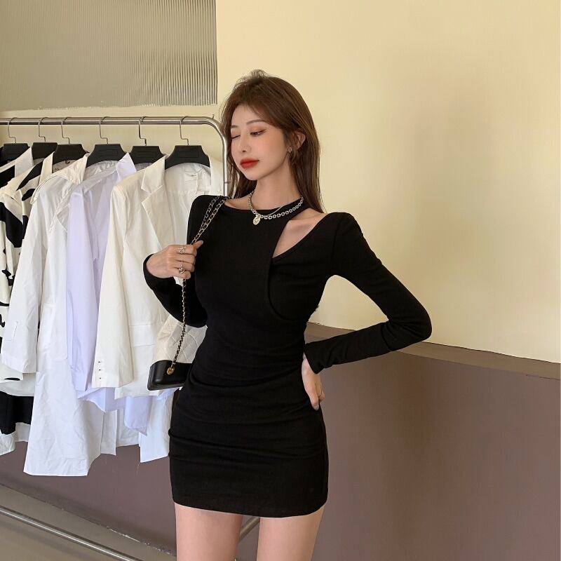 ブラックドレス オータムウィンターストラップレススカート ウェスト ロング 秋物 冬物 ブラックストロベリース13596708793