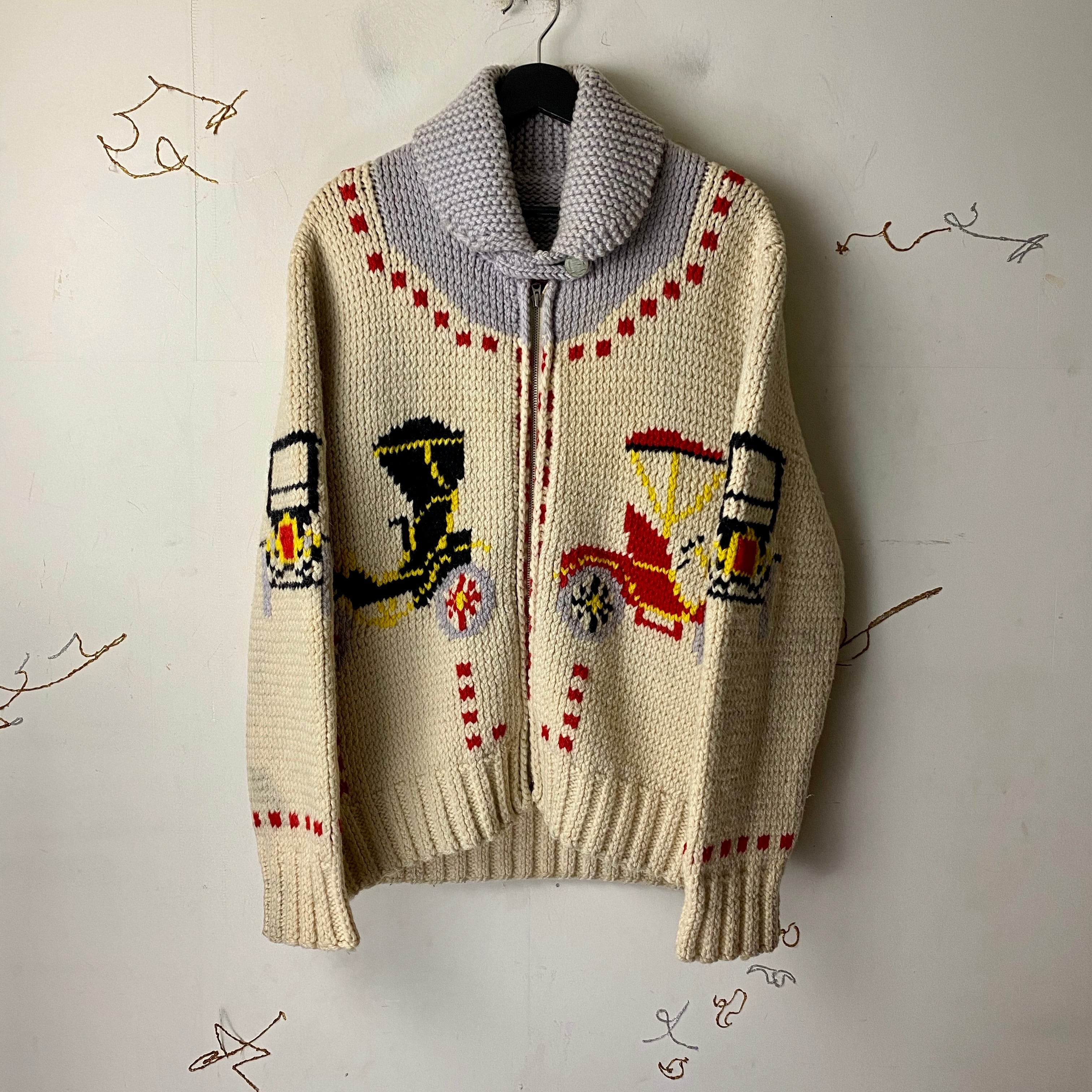 vintage 1960's cowichan sweater “classic car” | NOIR ONLINE