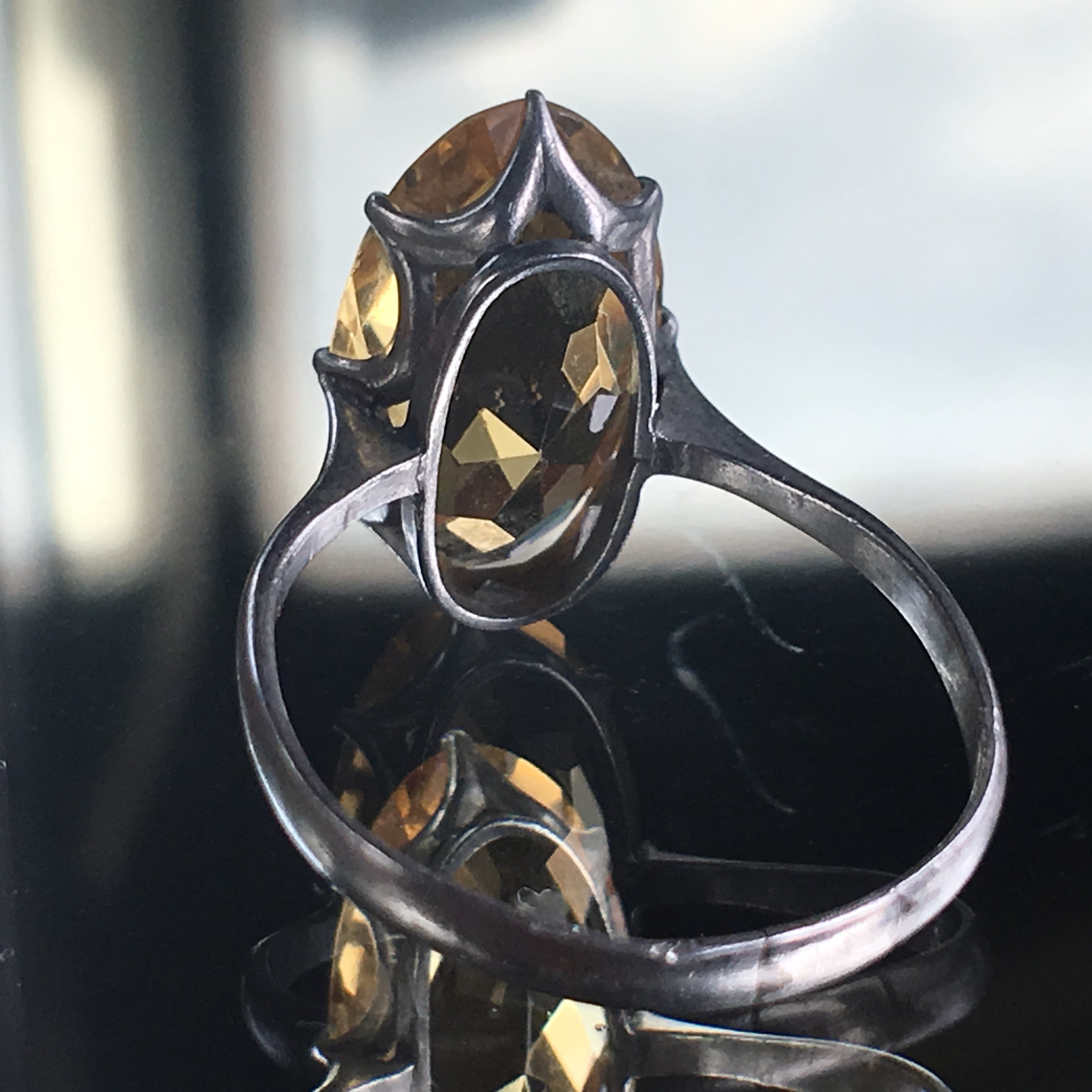 昭和初期 シトリン多面カット クラウン留めリング