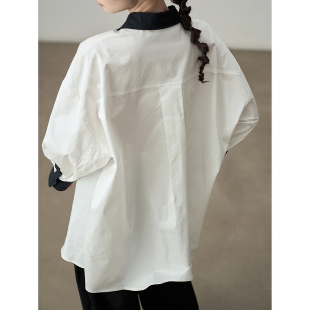 Contrast collar oversized shirt【3color】 C1473