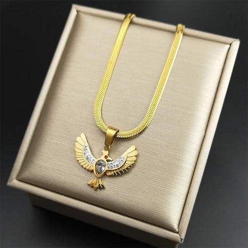 ネックレス  ラインストーン 動物 アニマル クリスタル ステンレス ビンテージ ハチドリ チェーン ハート 鳥 レディース