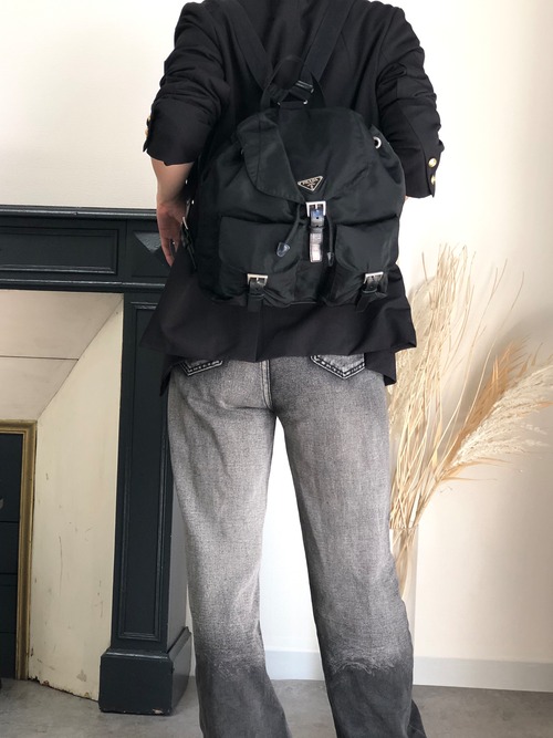 PRADA プラダ バックパック ブラック トライアングルロゴ ナイロン ダブルポケット リュック vintage ヴィンテージ オールド 3pvjac