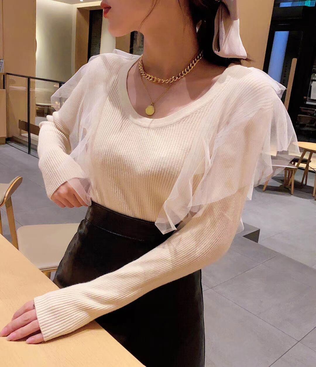 チュールフリルリブニット