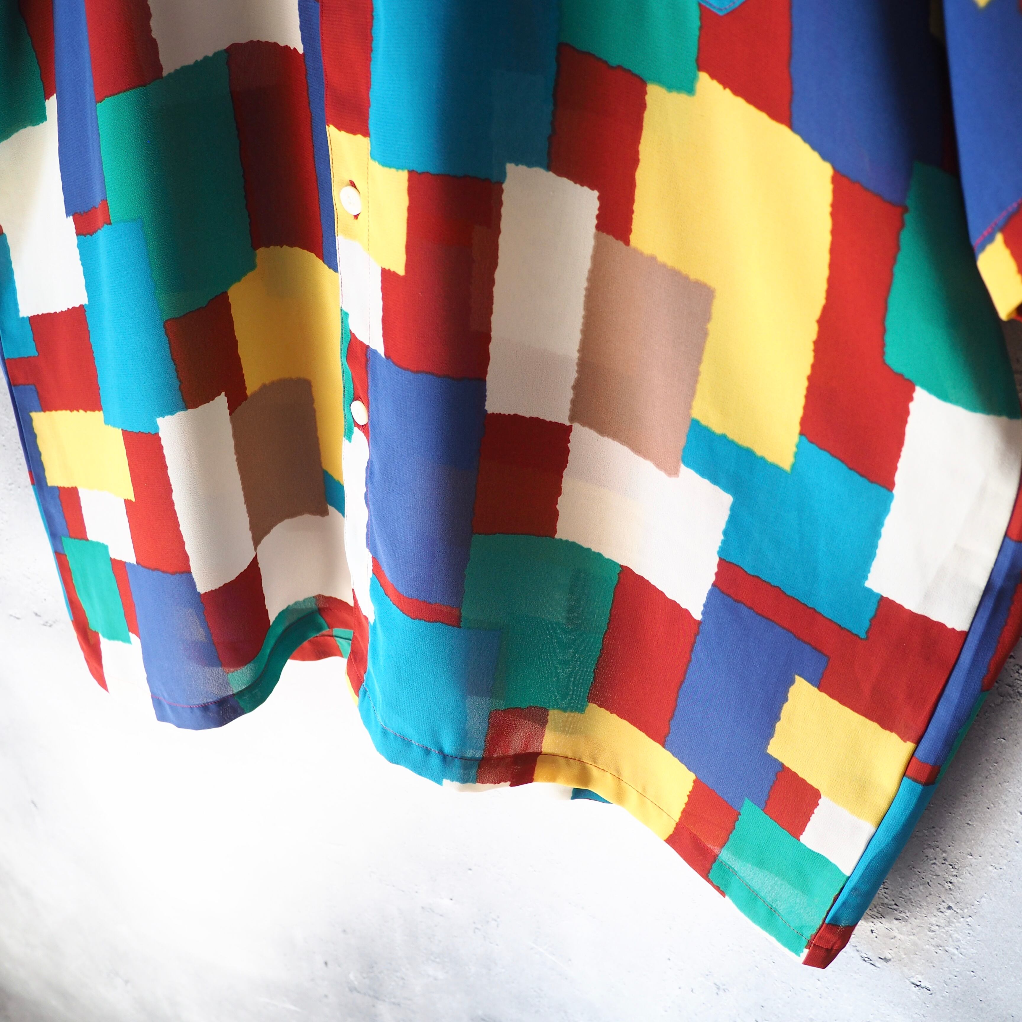 1990s Colorful Block pattern Design vintage loose SS shirt
