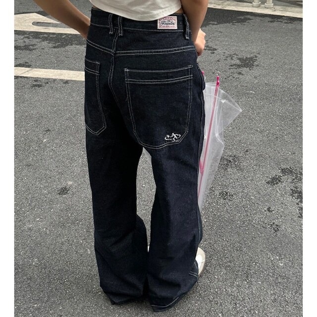 【即納】point logo straight denim　ポイントロゴストレートデニム　J0357　L